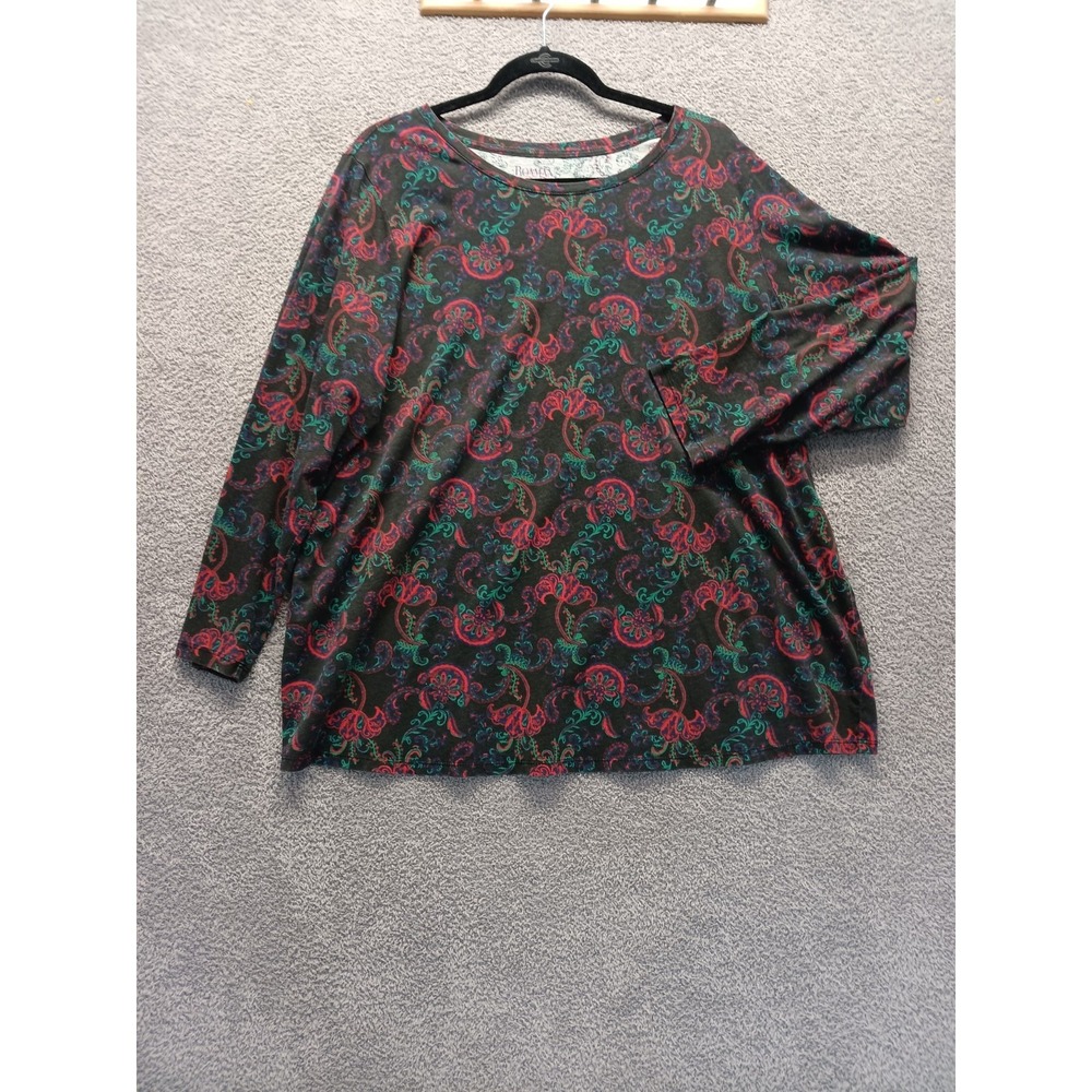 Roaman's 100% Cotton Paisley Top 1X 22/24 Long Sleeve Boho Cottage